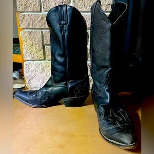 Classic Leather Sturdy Black Boot With Leather Embellishment Size Men’s 8
